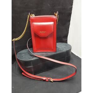 DKNY Red Leather Alexa Phone Crossbody Purse Wristlet Retail $90.00